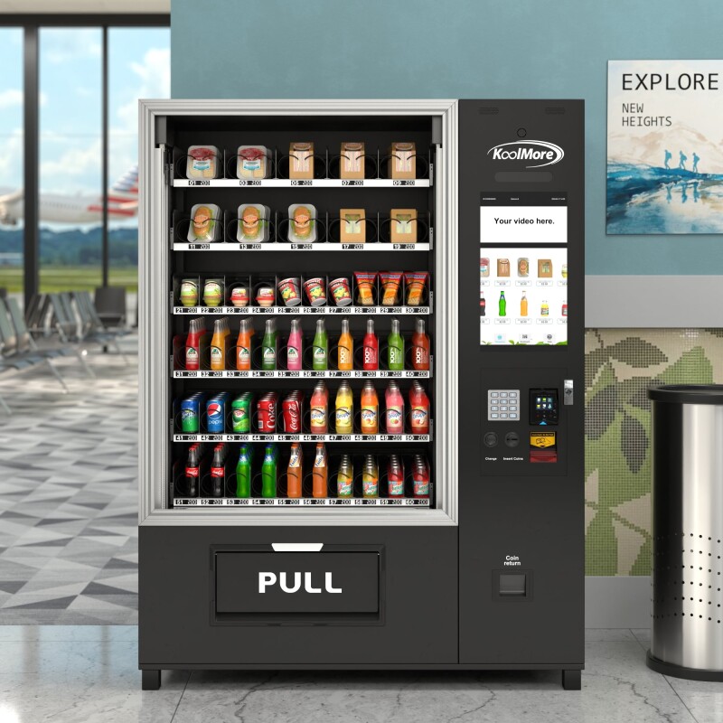 Snack Vending Machine with 21.5 Inch Touch Display, 66 Slots and Elevator-Lift Dispensing System,Refrigerated, Bill and Coin Acceptor, Credit Card Reader, Wifi and 4G Connectivity in Black KMVMRWT66EBCR, product image 5 of 14
