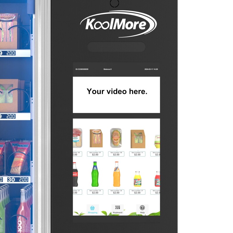 Snack Vending Machine with 21.5 Inch Touch Display, 66 Slots and Elevator-Lift Dispensing System,Refrigerated, Bill and Coin Acceptor, Credit Card Reader, Wifi and 4G Connectivity in Black KMVMRWT66EBCR, product image 10 of 14
