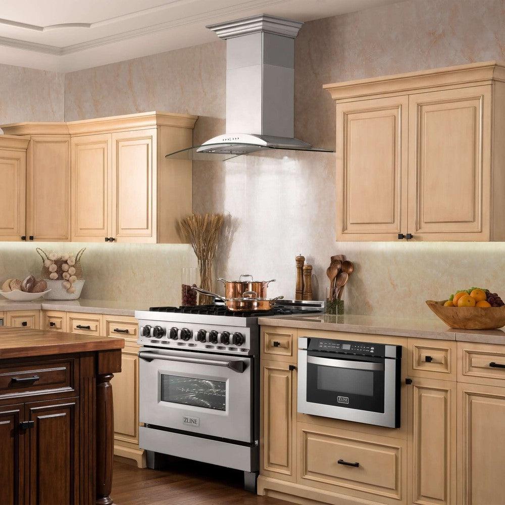 36 In. Convertible Vent Wall Mount Range Hood In Stainless Steel And Glass KN36