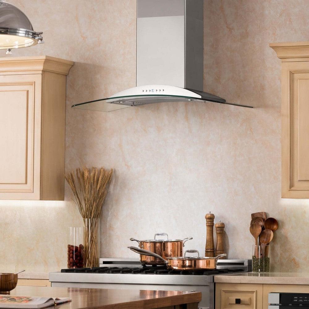 36 In. Convertible Vent Wall Mount Range Hood In Stainless Steel And Glass KN36