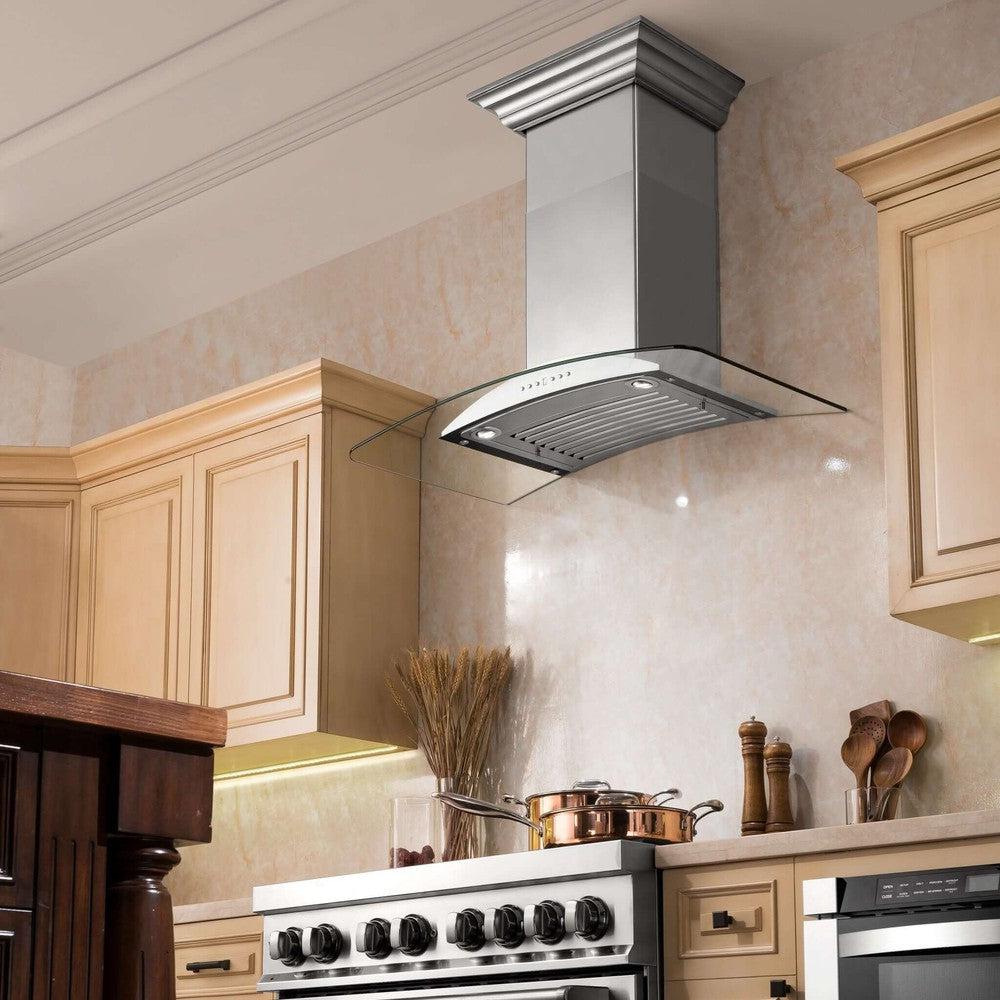 36 In. Convertible Vent Wall Mount Range Hood In Stainless Steel And Glass KN36