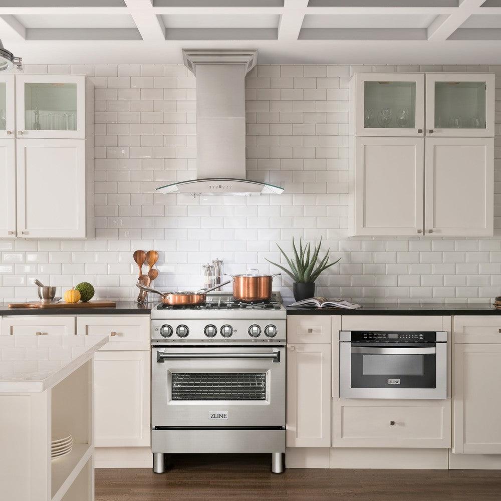 30 In. Crownsound™ Ducted Vent Wall Mount Range Hood In Stainless Steel And Glass With Built-in Bluetooth Speakers KN4CRNBT30
