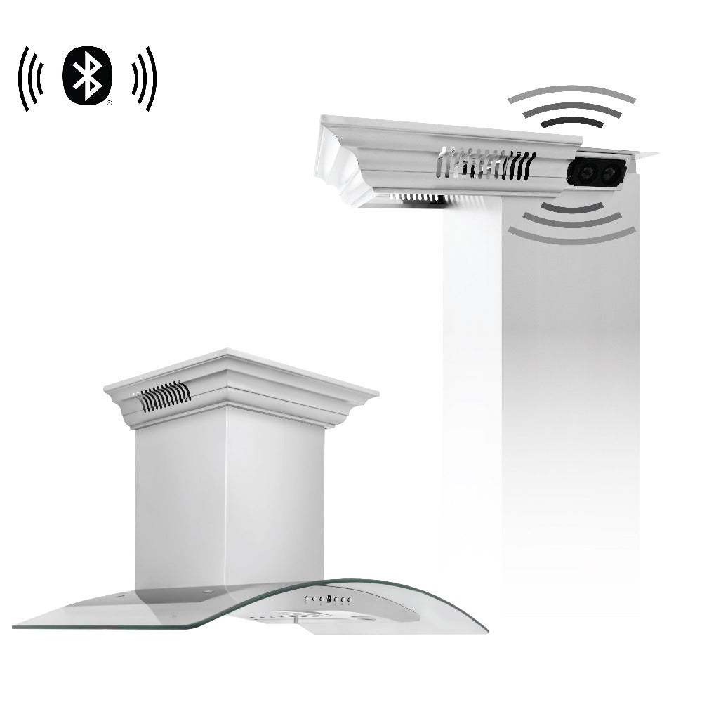 36 In. Crownsound™ Ducted Vent Wall Mount Range Hood In Stainless Steel And Glass With Built-in Bluetooth Speakers KN4CRNBT36