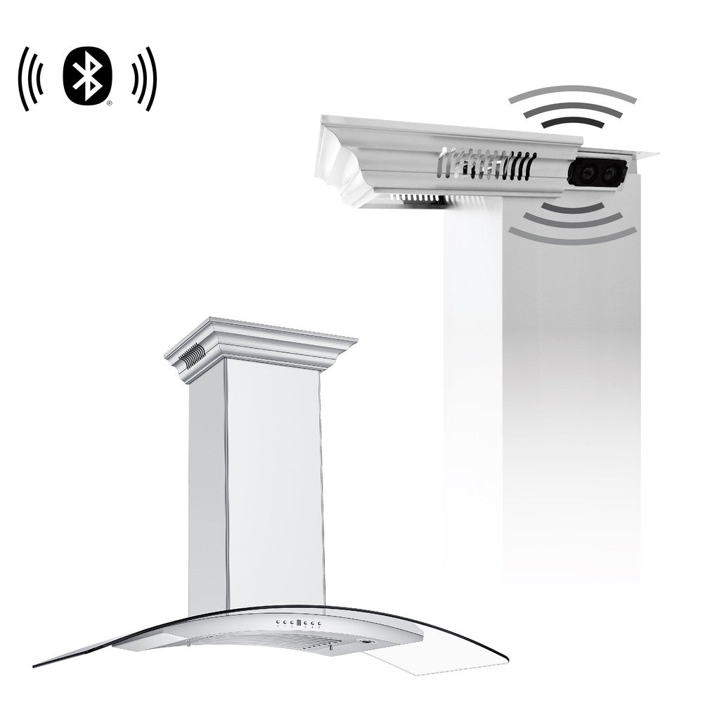 48 In. Crownsound™ Ducted Vent Wall Mount Range Hood In Stainless Steel And Glass With Built-in Bluetooth Speakers KN4CRNBT48