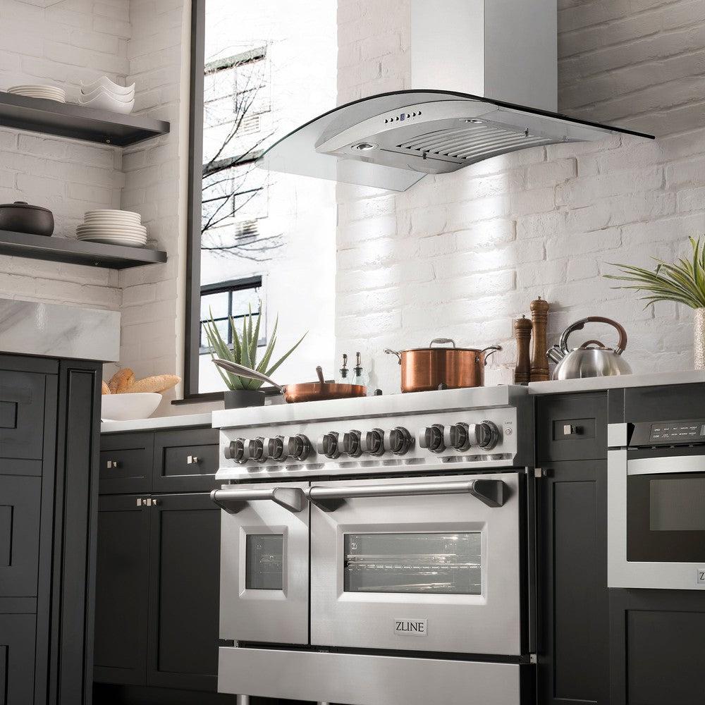 48 In. Crownsound™ Ducted Vent Wall Mount Range Hood In Stainless Steel And Glass With Built-in Bluetooth Speakers KN4CRNBT48