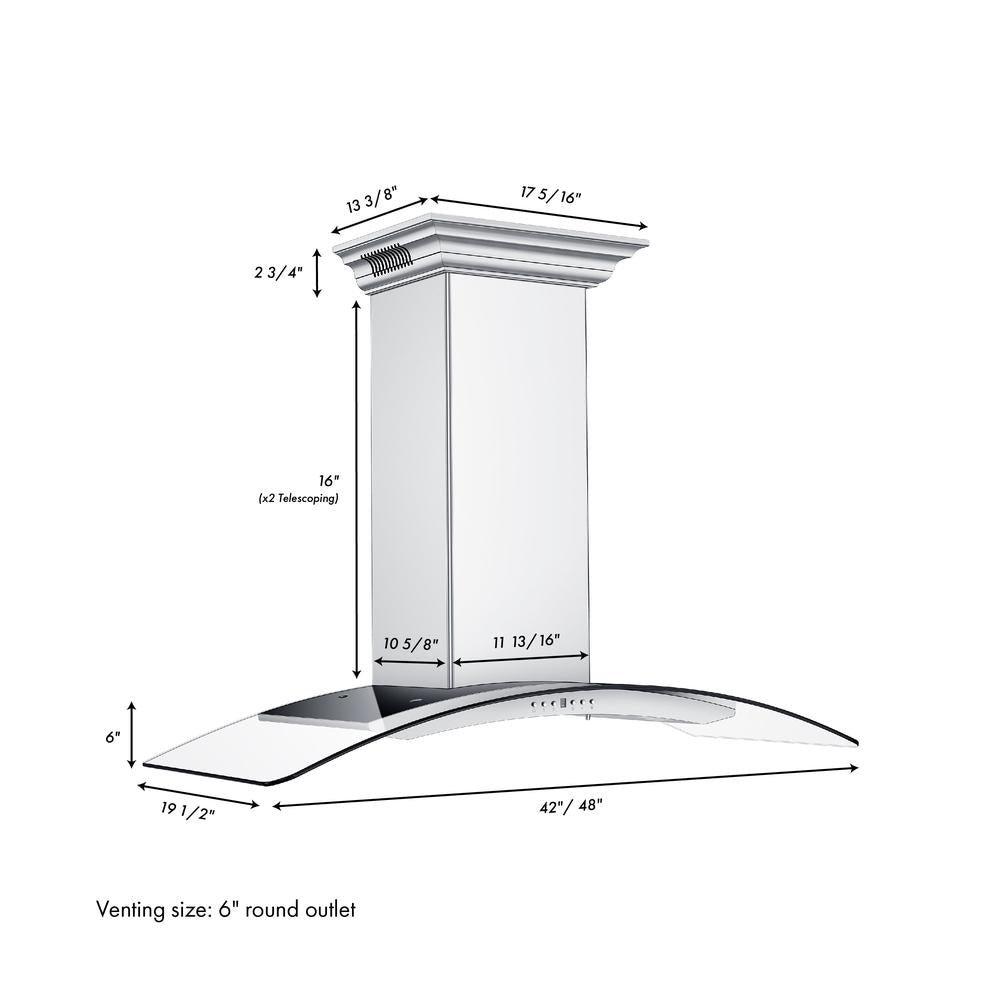 48 In. Crownsound™ Ducted Vent Wall Mount Range Hood In Stainless Steel And Glass With Built-in Bluetooth Speakers KN4CRNBT48
