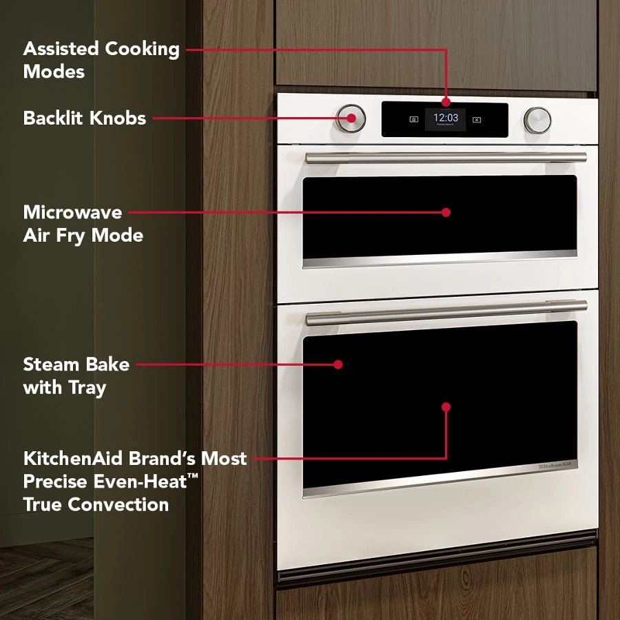 30-inch Smart Electric Combo Wall Oven With Assisted Cooking Modes - White KOEC730SWH