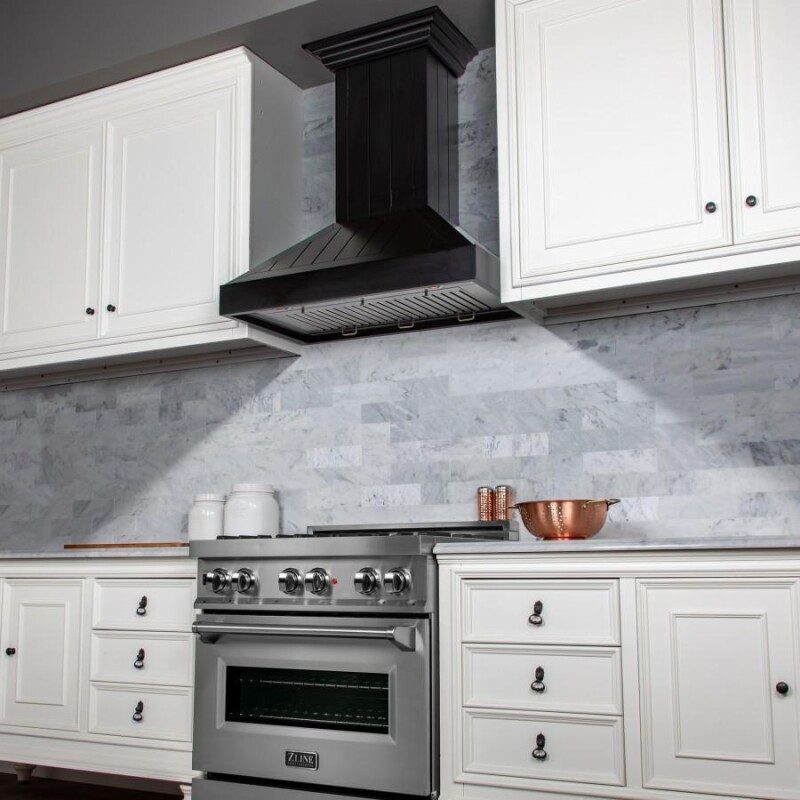 30 In. Wooden Convertible Vent Wall Mount Range Hood In Black KPCC30