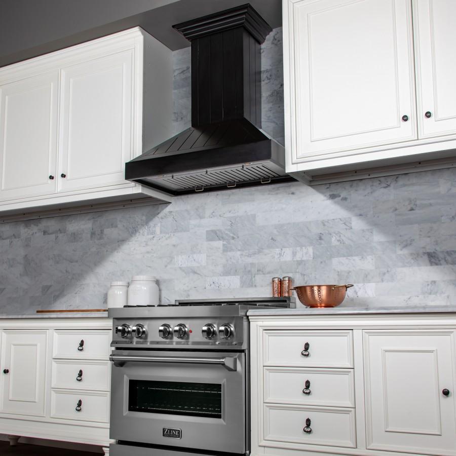 36 In. Wooden Convertible Vent Wall Mount Range Hood In Black KPCC36