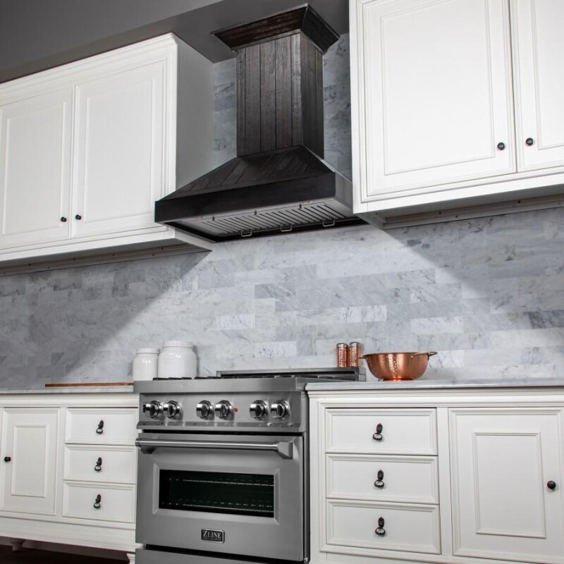 30 In. Wooden Convertible Vent Wall Mount Range Hood In Rustic Dark Finish KPDD30