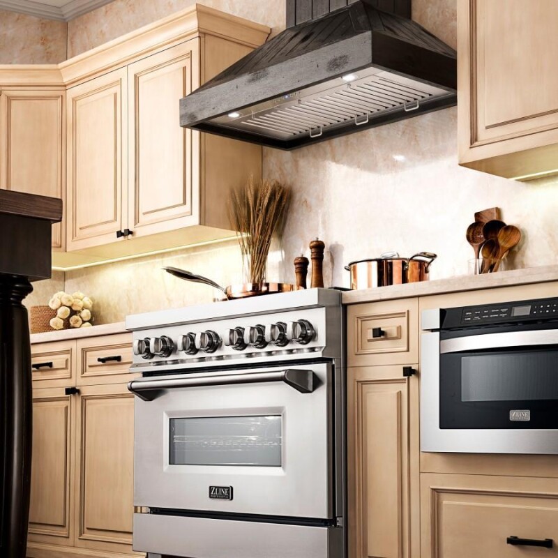 30 In. Wooden Convertible Vent Wall Mount Range Hood In Rustic Dark Finish KPDD30