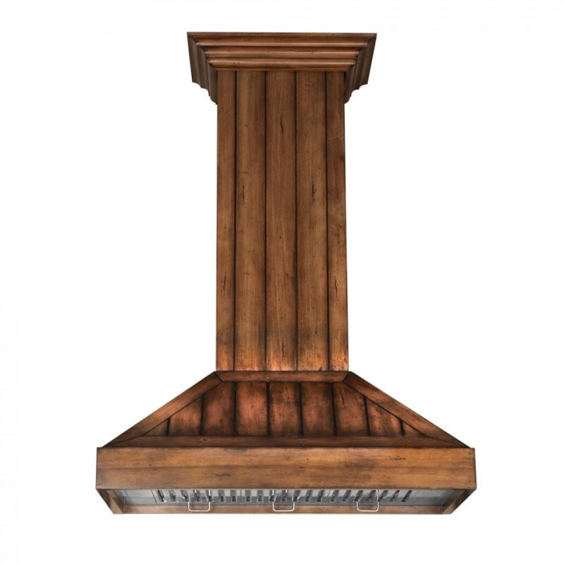 30 In. Wooden Wall Mount Range Hood In Rustic Light Finish KPLL30