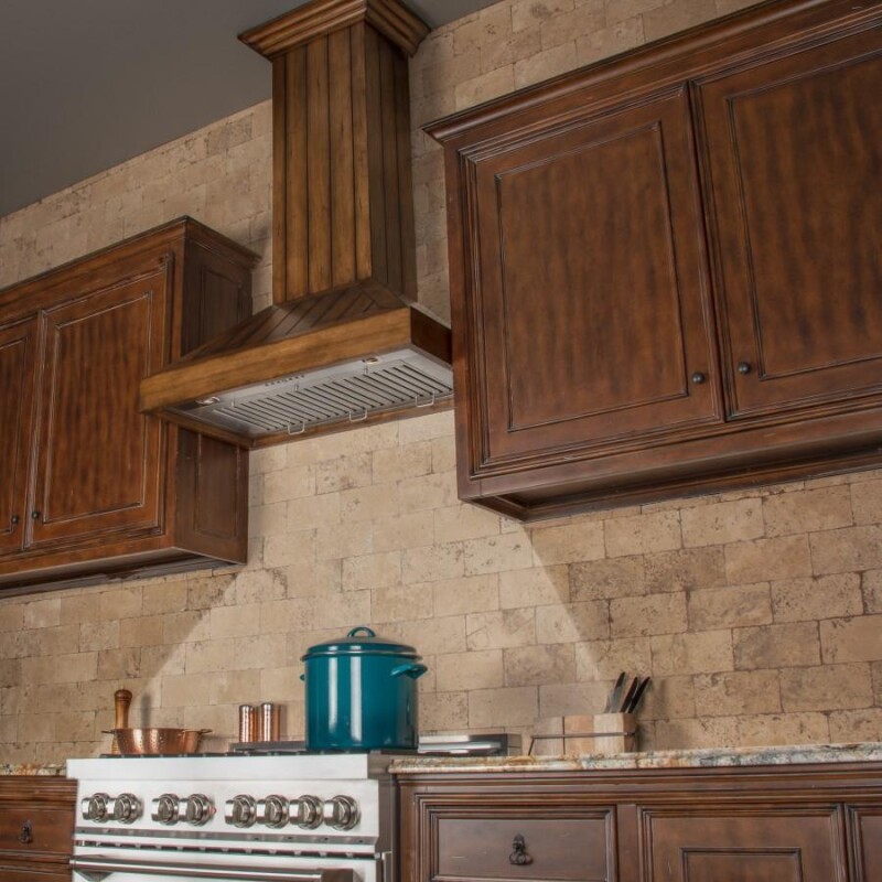 30 In. Wooden Wall Mount Range Hood In Rustic Light Finish KPLL30