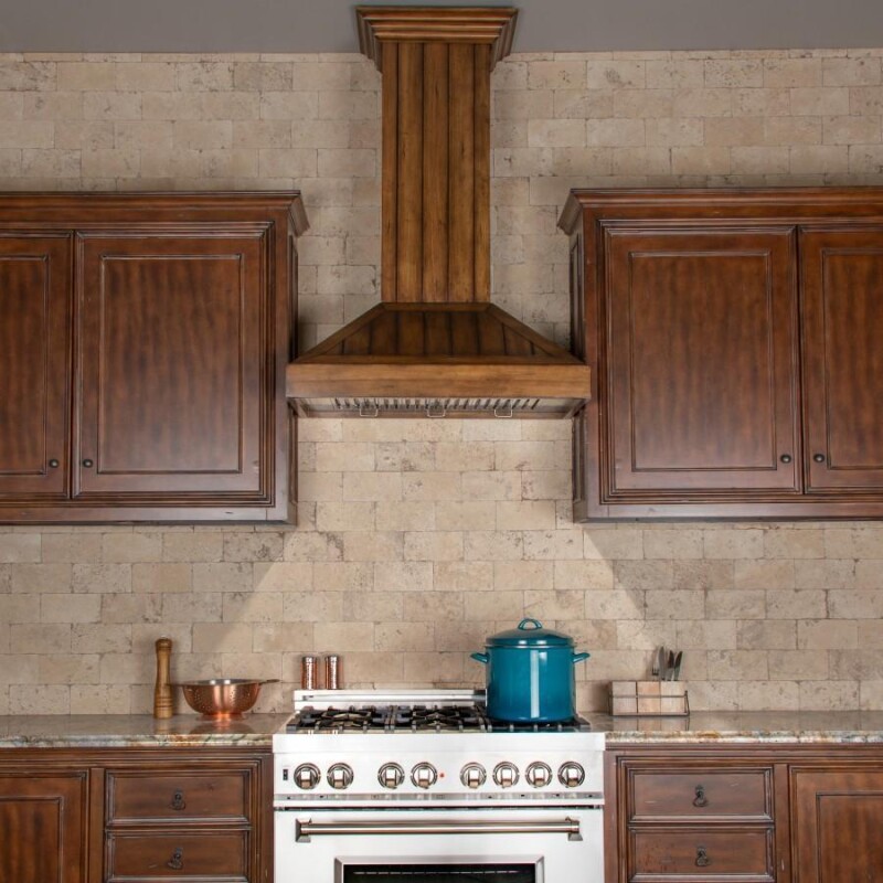 30 In. Wooden Wall Mount Range Hood In Rustic Light Finish KPLL30