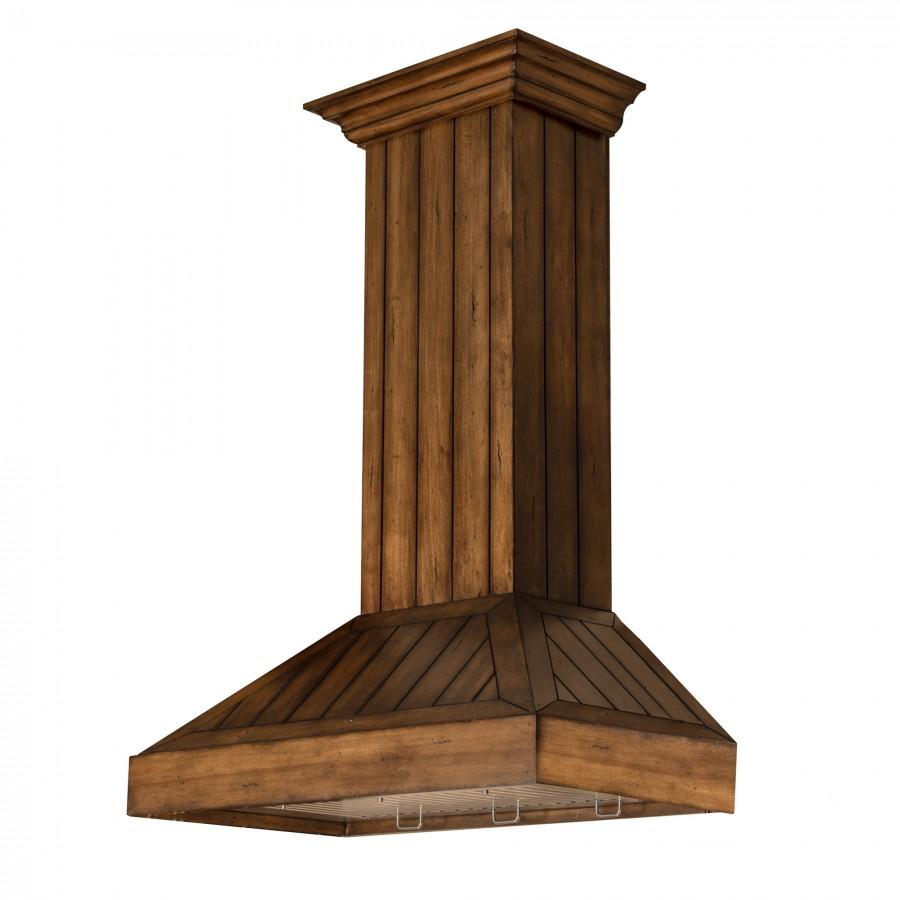 36 In. Wooden Wall Mount Range Hood In Rustic Light Finish KPLL36