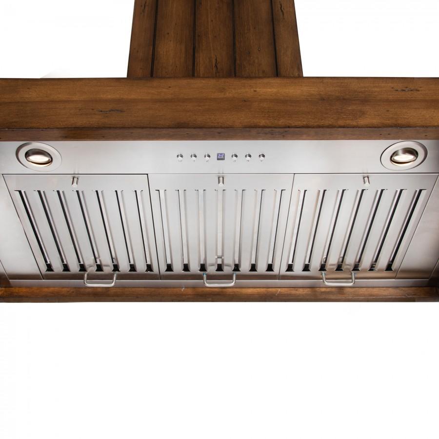 36 In. Wooden Wall Mount Range Hood In Rustic Light Finish KPLL36