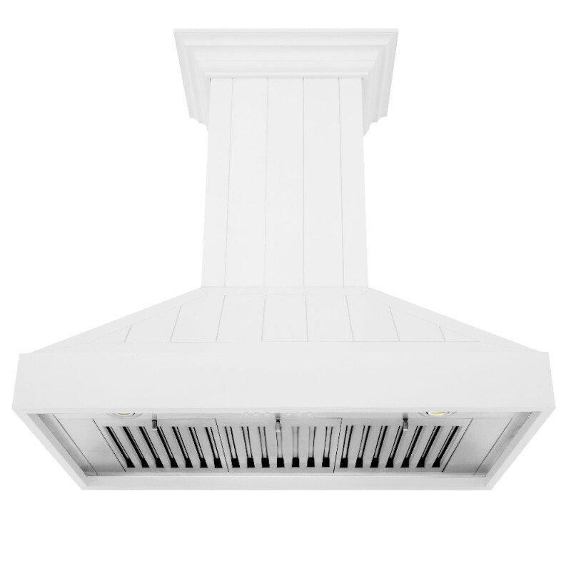 30 In. Wooden Wall Mount Range Hood In Shiplap Bright White Finish KPWW30