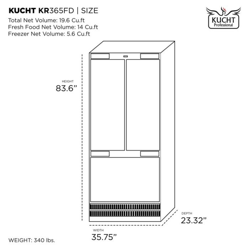 36” Built-In, Counter-Depth, French Door Refrigerator KR365FD