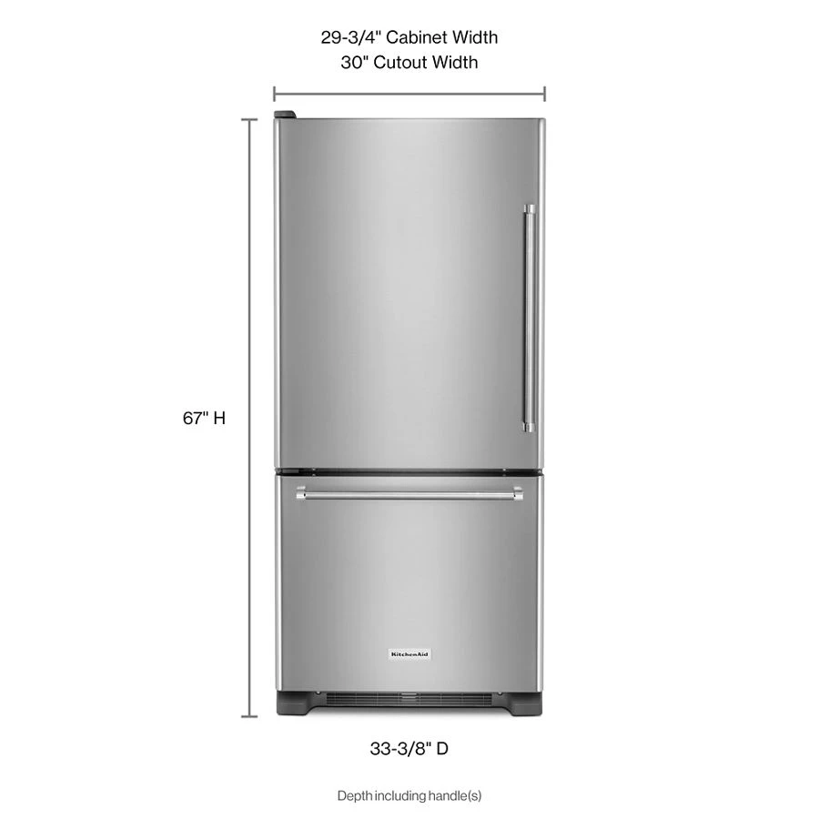 19 Cu. Ft. 30-inch Width Full Depth Non Dispense Bottom Mount Refrigerator KRBL109ESS