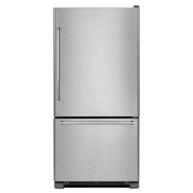 KitchenAid 22 cu. ft. 33-Inch Width Full Depth Non Dispense Bottom Mount Refrigerator Stainless Steel KRBR102ESS Picture 1