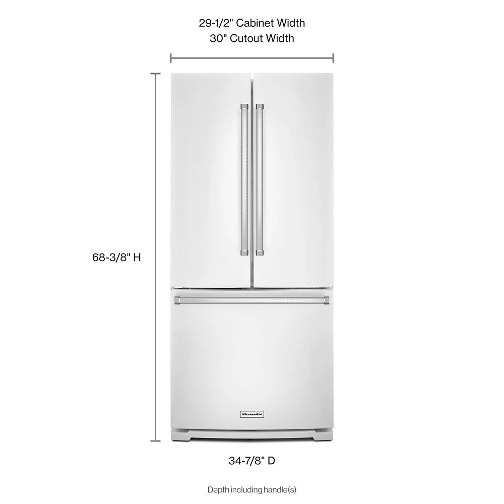 20 cu. Ft. 30-Inch Width Standard Depth French Door Refrigerator with Interior Dispense KRFF300EWH, product image 2 of 2