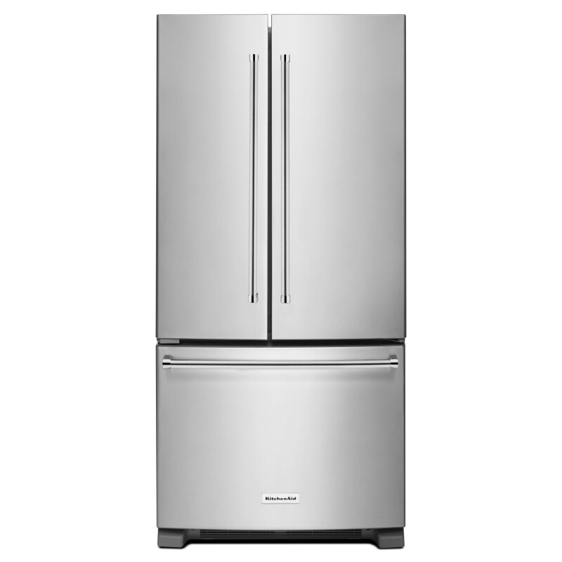 KitchenAid 22 Cu. Ft. 33-Inch Width Standard Depth French Door Refrigerator with Interior Dispenser Stainless Steel KRFF302ESS Picture 1
