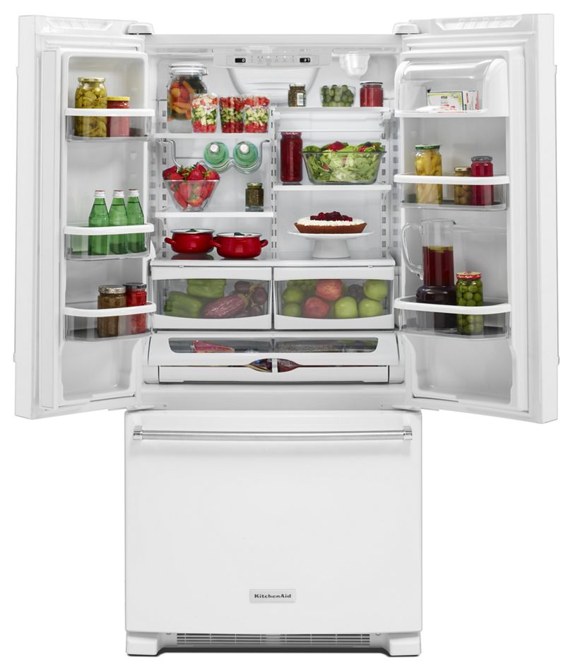 22 Cu. Ft. 33-Inch Width Standard Depth French Door Refrigerator with Interior Dispenser KRFF302EWH
