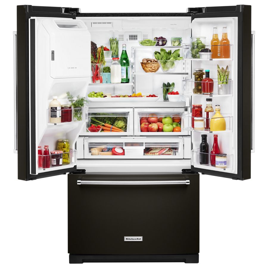26.8 Cu. Ft. 36-inch Width Standard Depth French Door Refrigerator With Exterior Ice And Water And Printshield® Finish KRFF507HBS, product image 2 of 8