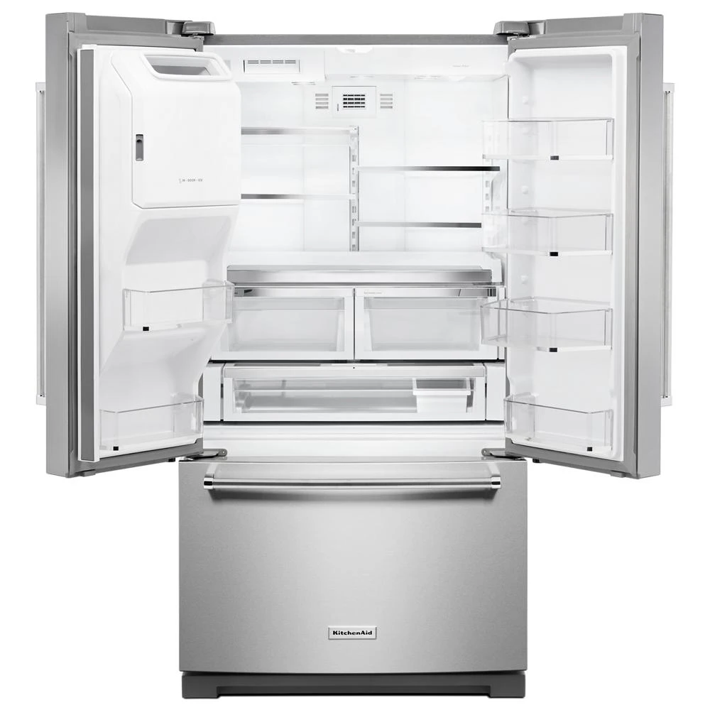 26.8 cu. ft. 36-Inch Width Standard Depth French Door Refrigerator with Exterior Ice and Water and PrintShield™ finish KRFF507HPS