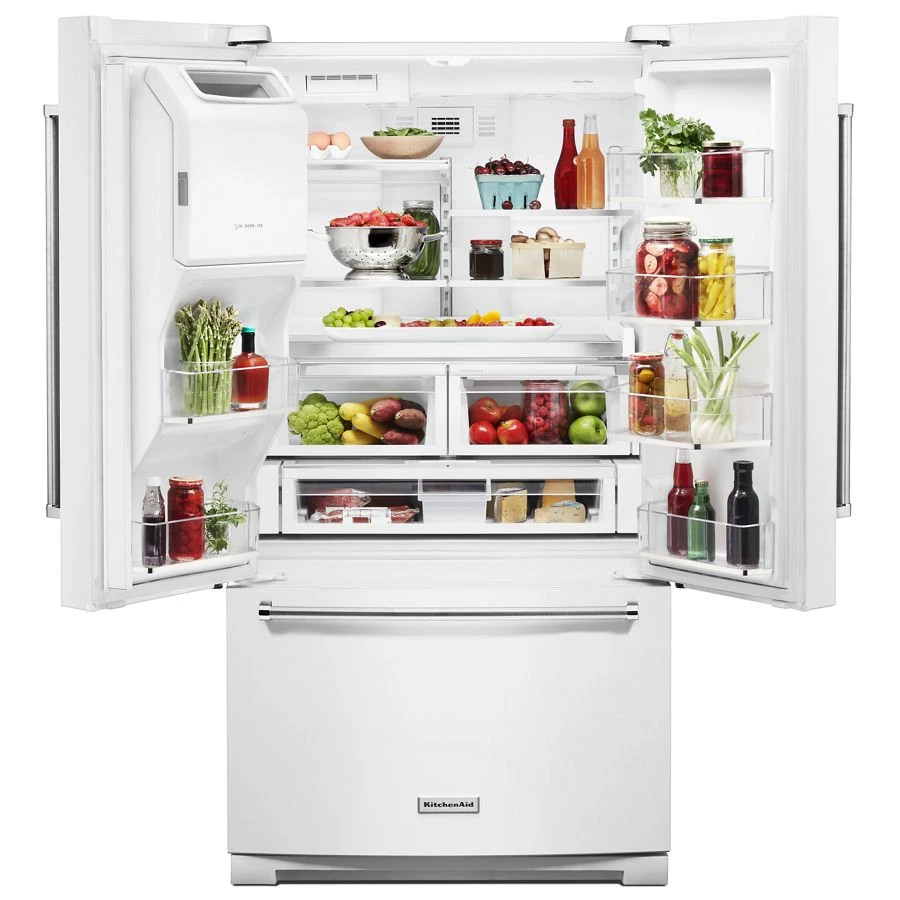 26.8 cu. ft. 36-Inch Width Standard Depth French Door Refrigerator with Exterior Ice and Water KRFF507HWH, product image 3 of 8