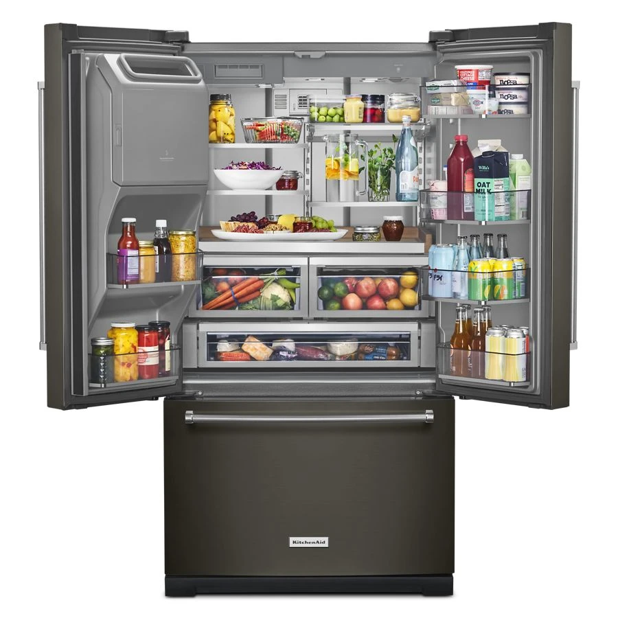 26.8 Cu. Ft. Standard-Depth French Door Refrigerator with Exterior Ice and Water Dispenser KRFF577KBS, product image 2 of 11