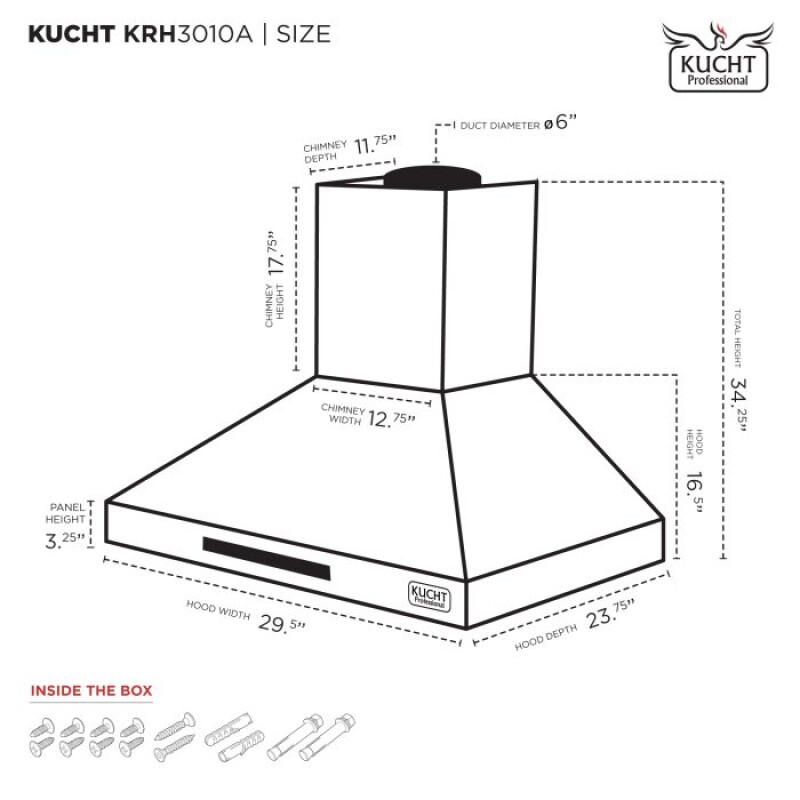 30″ Wall Mounted Range Hood KRH3010A