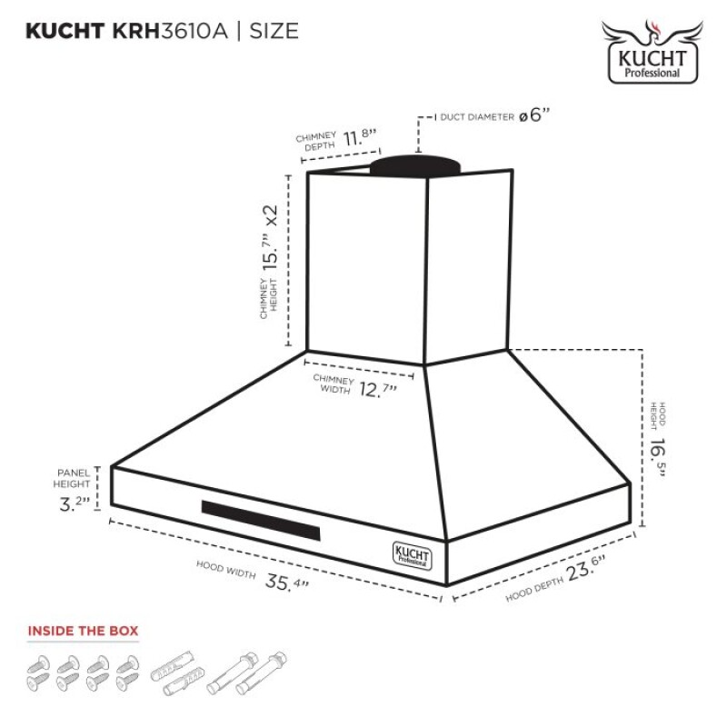 36″ Wall Mounted Range Hood KRH3610A