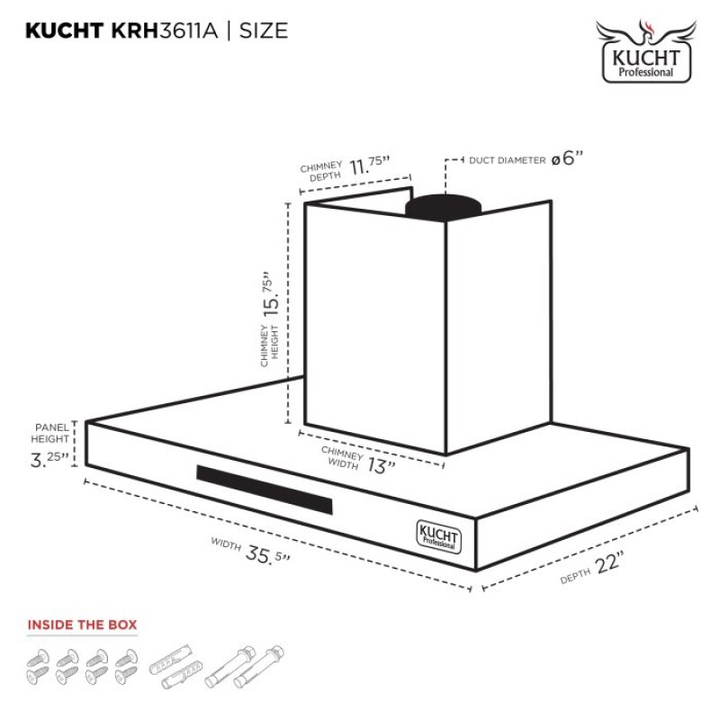 36″ Wall Mounted Range Hood KRH3611A