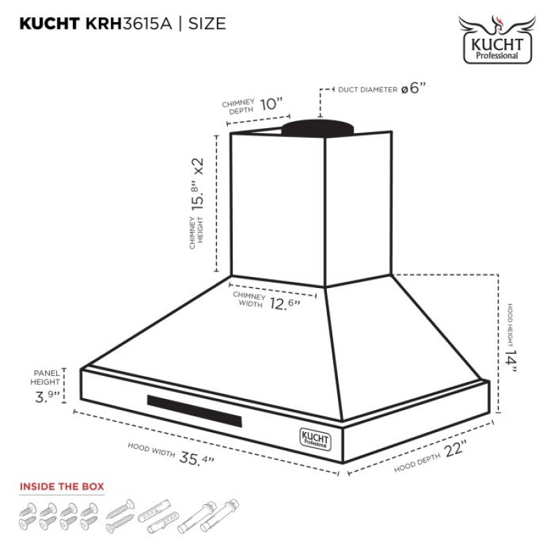 36″ Wall Mounted Color Range Hood KRH3615R