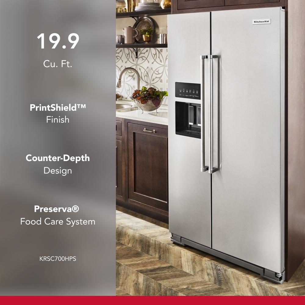 19.9 cu ft. Counter-Depth Side-by-Side Refrigerator with Exterior Ice and Water and PrintShield™ finish KRSC700HPS