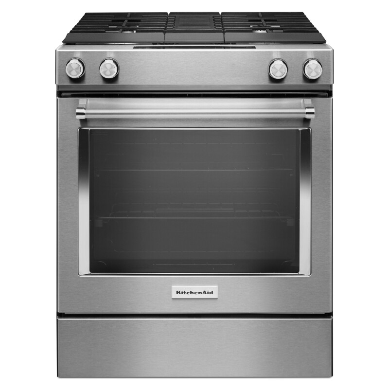KitchenAid 30" 4-Burner Dual Fuel Downdraft Slide-In Range Stainless Steel KSDG950ESS Picture 1