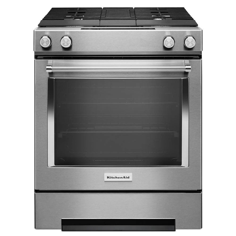 30" 4-Burner Dual Fuel Downdraft Slide-In Range view 6