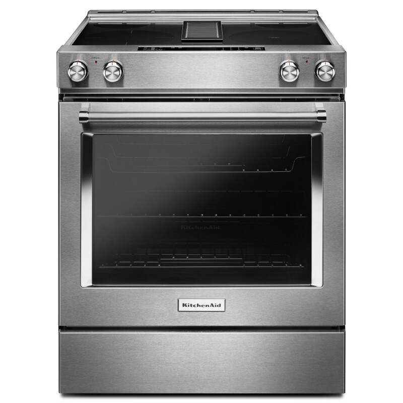KitchenAid 30-Inch 4-Element Electric Downdraft Slide-In Range Stainless Steel KSEG950ESS Picture 1