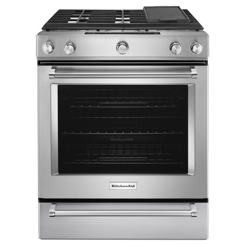 KitchenAid 30-Inch 5 Burner Gas Convection Slide-In Range with Baking Drawer Stainless Steel KSGB900ESS Picture 1
