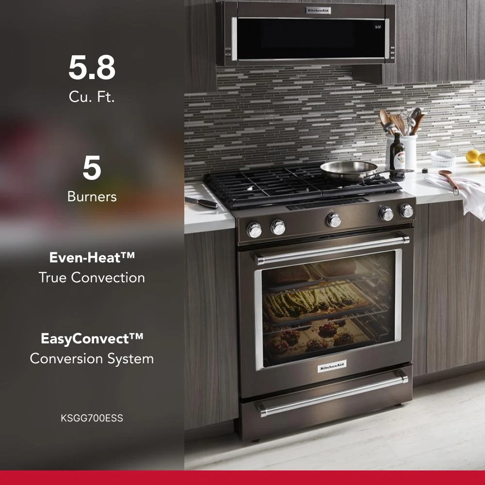 30-Inch 5-Burner Gas Slide-In Convection Range KSGG700EBS