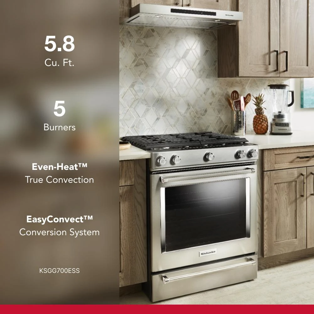 30-Inch 5-Burner Gas Slide-In Convection Range KSGG700ESS