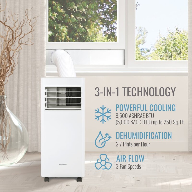 8,500 BTU ASHRAE/5,000 BTU DOE Portable Air Conditioner with Remote KSTAP051PA, product image 3 of 14