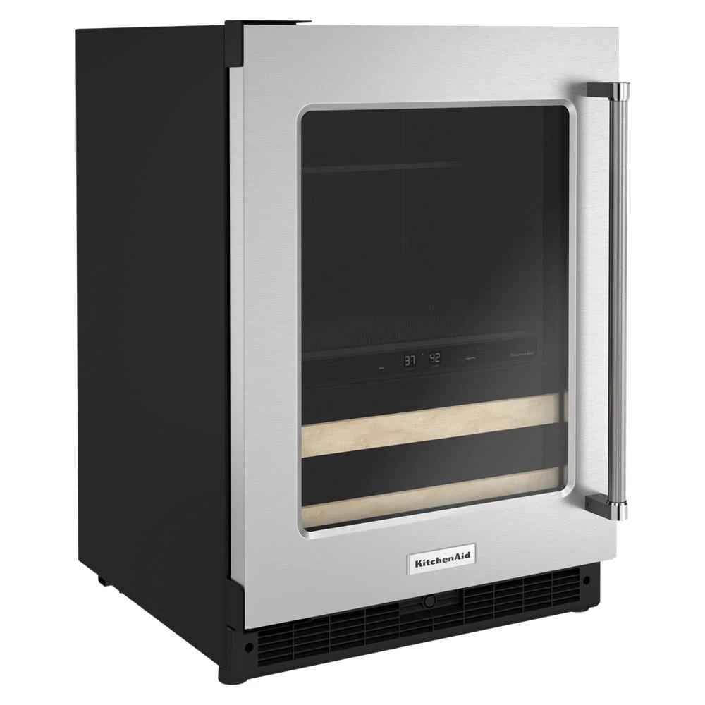 24" Beverage Center with Glass Door and Wood-Front Racks KUBL214KSB