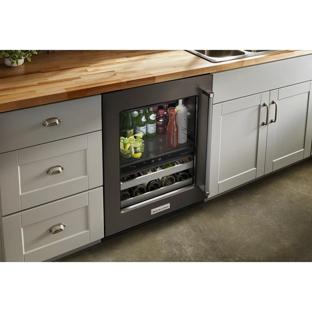 24" Beverage Center with Glass Door and Metal-Front Racks and PrintShield™ Finish KUBL314KBS
