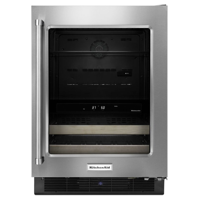 KitchenAid 24" Beverage Center with Glass Door and Wood-Front Racks Black Cabinet/Stainless Doors KUBR204ESB Picture 1