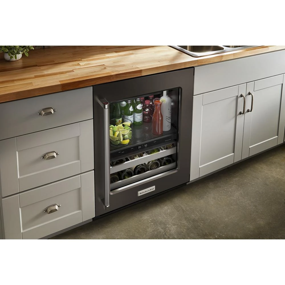 24" Beverage Center with Glass Door and Metal-Front Racks KUBR314KBS