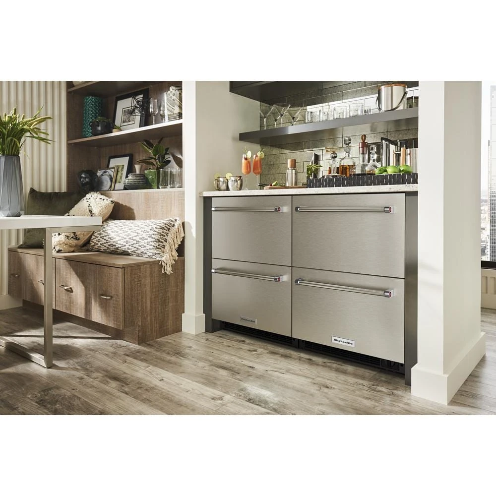 24" Stainless Steel Undercounter Double-Drawer Refrigerator KUDR204KSB