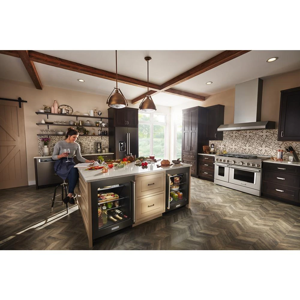 24" Undercounter Refrigerator with Glass Door and Shelves with Metallic Accents and with PrintShield® Finish KURL314KBS