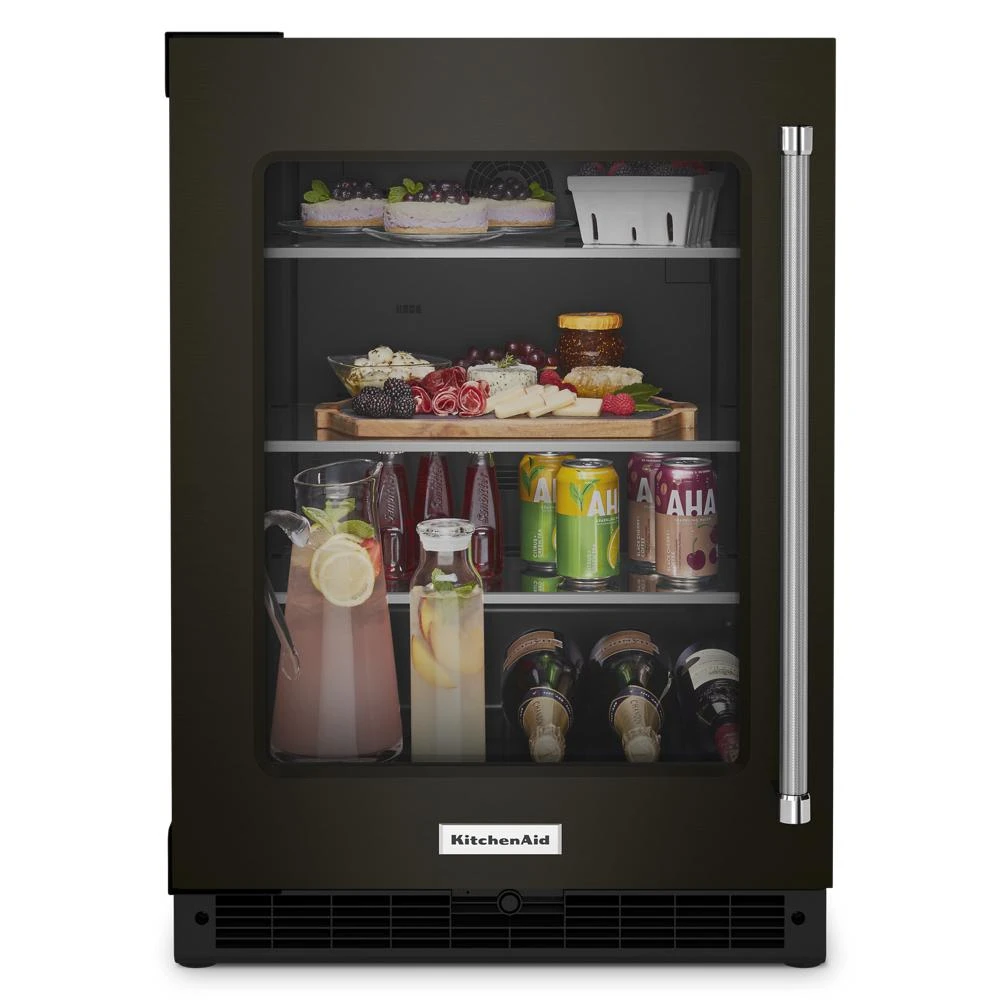24" Undercounter Refrigerator with Glass Door and Shelves with Metallic Accents and with PrintShield® Finish KURL314KBS